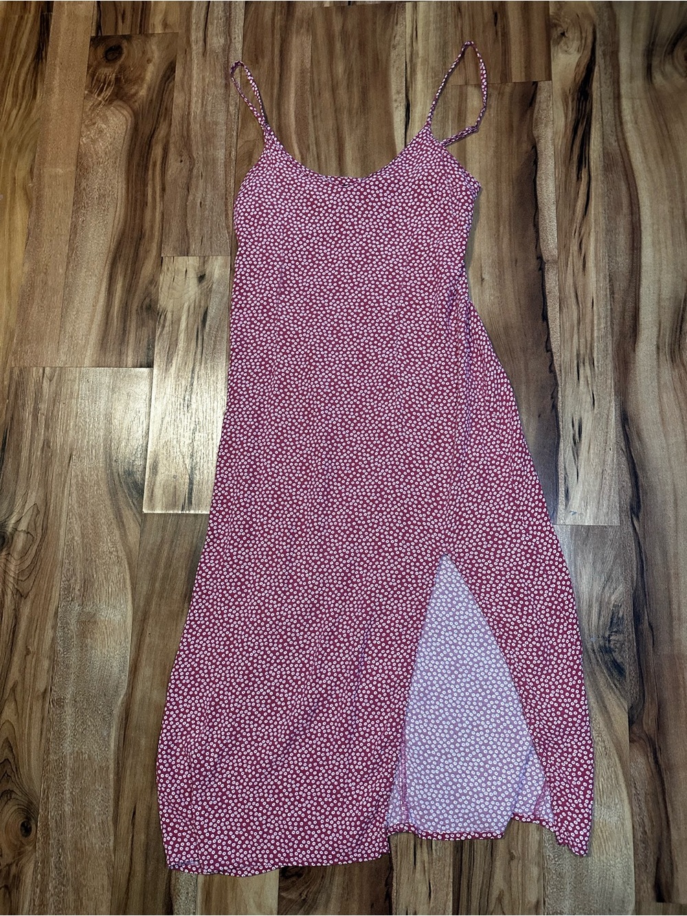 Abercrombie & Fitch XS Red Floral Midi Slip Dress Side Slit Cottagecore